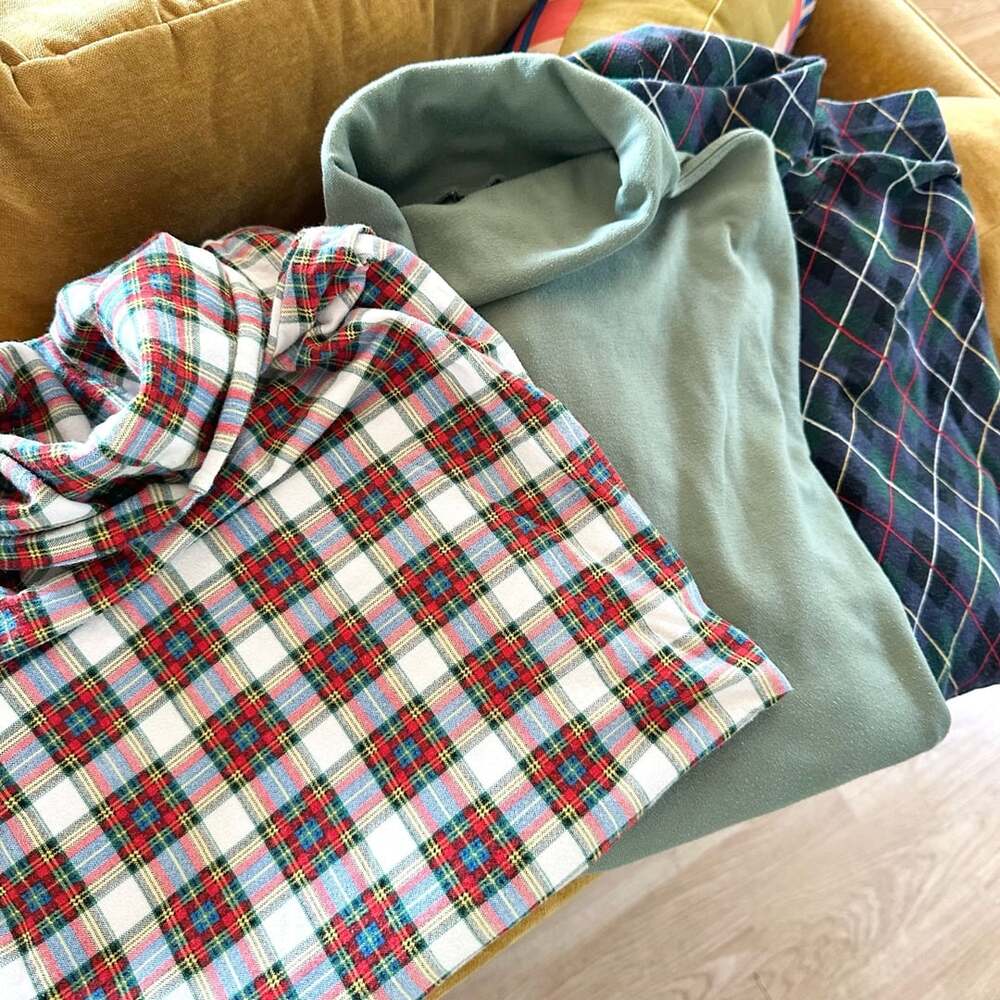 Lot of 3 Vintage L/XL 1990s Long-sleeve Mock-neck Tops, Solid, Plaid, & Check